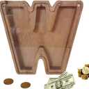 Wooden Letter Piggy Bank, Cute 26 Alphabet Money Bank, Personalized Bills and Coins Bank Money Box, Cash Saving Bank for Adults Boys Girls Best Gift (W)