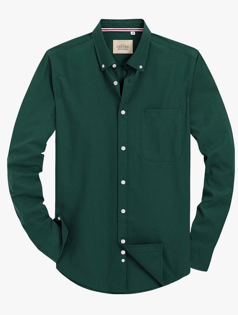 Alimens & Gentle Mens Solid Oxford Shirt Long Sleeve Dress Shirt Work Casual Button Down Shirts with Pocket, M