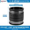 2 Pcs 2-1/2 IN Flexible PVC Pipe Coupling with Stainless Steel Clamps Fit 2-1/2 IN Nominal Pipes, Couplers for Plastic and Copper Pipe Plumbing Connections, Drain Repair, Dust Hose
