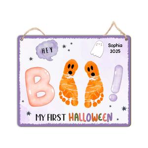 DIY My 1st Halloween Kids Crafts Footprint or Handprint Art Sign, Baby's First Halloween Boo Footprints Craft for Babies Toddlers Project Memory Keepsake Photoshoot Baby Milestone Announcement Props