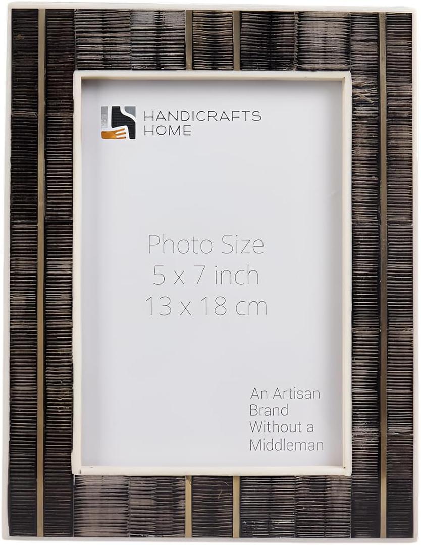 Handicrafts Home Horn Inlay Shagrin Picture Frame 5x7 - Black Brown Engraved Art Carved Picture Frame for & Desk Decor, Photo Frame for Family Pictures, Brown