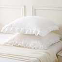Aryeleay Ruffled Pillow Case Set, Pack of 2 Edge Ruffled Pillow Euro Shams 100% Polyester Bedding Pillow Covers with Envelope Closure (26x26 inches, White)