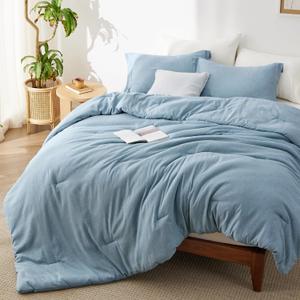 Bedsure Queen Comforter Set - Storm Blue Soft Bedding for All Seasons, Cationic Dyed Bed Set, 3 Pieces, 1 Queen Size Comforter (90"x90") and 2 Pillow Shams (20"x26"+2")