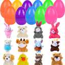 12 PCS Easter Eggs Filled with Mini Plush Animal Toys, Easter Basket Stuffers for Toddler Boys Girls, Plastic Easter Egg Filler Animal Plush Easter Gift for Kids, Easter Egg Hunt Party Favor