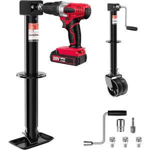 BYERN AUTO A-Frame Trailer Jack, 5000lbs Foot Plate & 2000 lbs Dual-Wheel, 20-24V Cordless Drill Compatible & Hand Crank, 14" Lift, Heavy Duty RV Tongue Jack for Trailer, Utility, Boat, Yacht