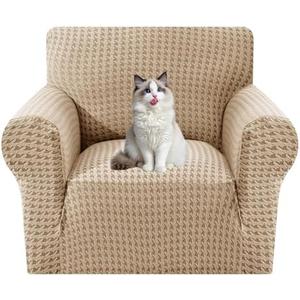 MAXIJIN Stretch Sofa Chair Slipcovers with Arms (31"-46 Washable Chair Cover Armchair with Non-Slip Foam & Elastic Bottom, Dog Cat Pet Friendly Furniture Protector (Small, Khaki)