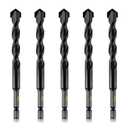 5-Piece 3/8 Masonry Drill Bits for Concrete Tiles Stone, 3/8 Inch Carbide Drill Bit Set for Glass Ceramic Brick Soft Metal Plastic and Wood, Hex Shank Drill Bit Set Diameter 10mm, Black