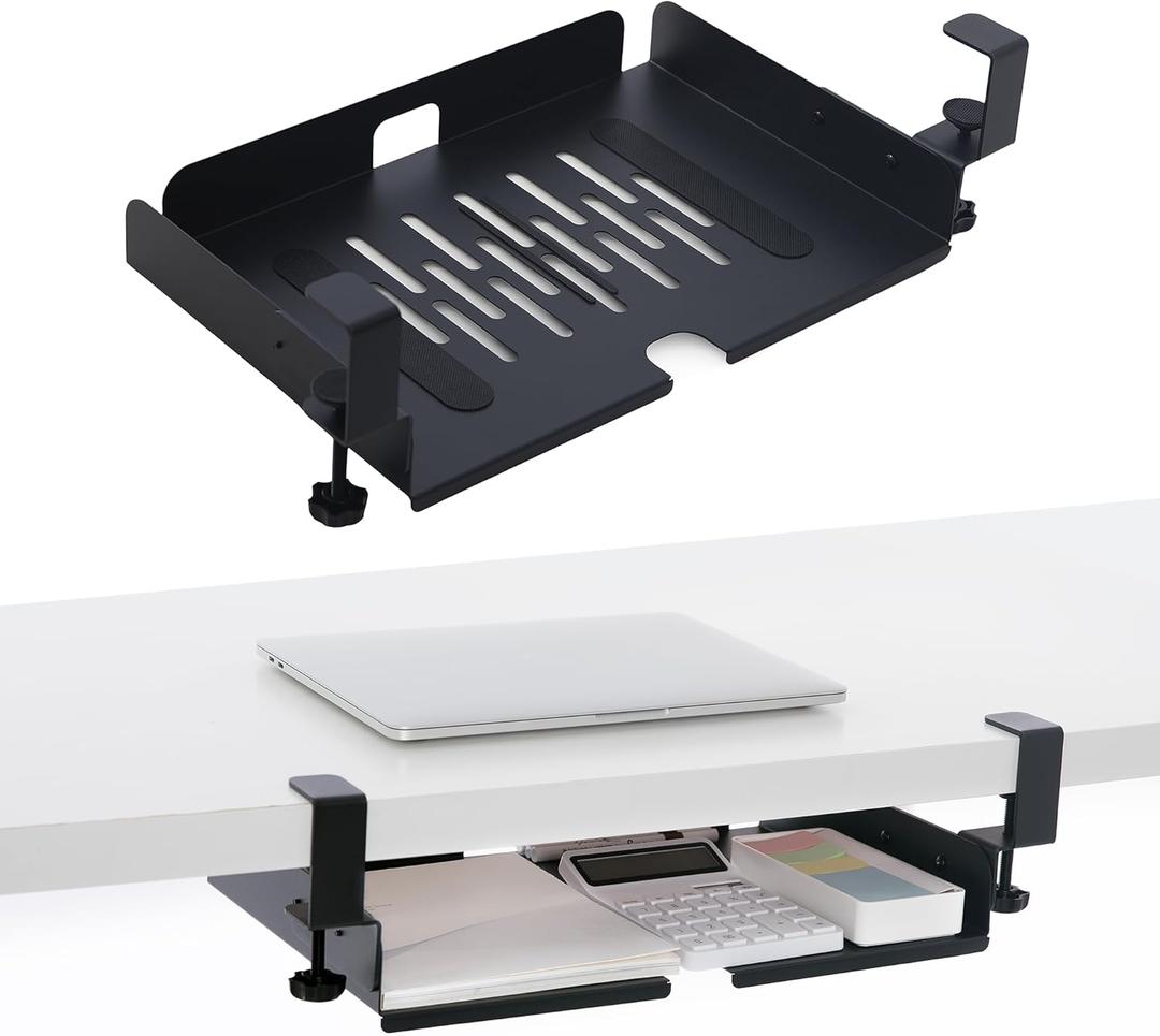Clamp on Under Desk Shelf Drawer Storage of Workspace Organizers Desktop Storage Table Extender Standing Desk Accessories for Office Home