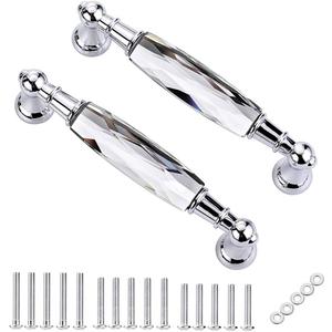 JUXYES Pack of 2 Crystal Cabinet Handles Pulls, Chrome Silver Glass Handle Decorative Drawer Pulls Modern Cupboard Door Handle Knobs for Dresser Drawer Cabinet Closet (5")