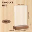 8 Pack Clear Acrylic Sign with Wood Base T Shape Sign Holder Vertical Acrylic Blank Stands Desktop Display Plastic Menu Frames Double Sided Flyer Stand for Wedding Restaurant Party Decoration