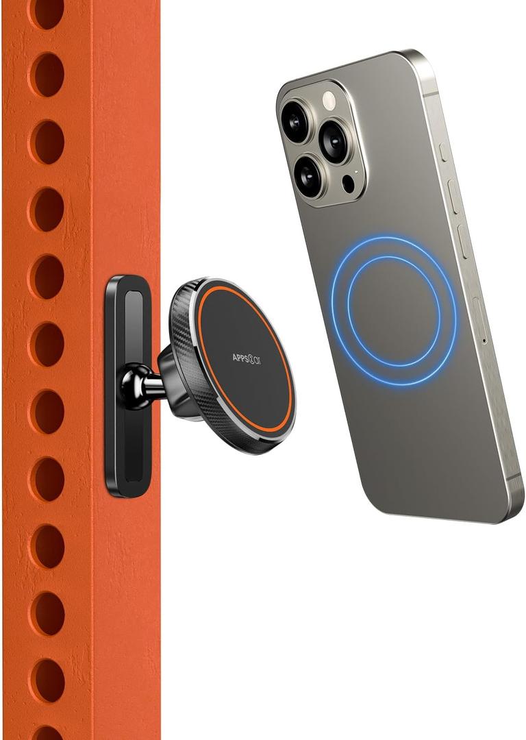 APPS2Car Magnetic Phone Holder for Gym, Alloy Base & Ball Joint, Attach to Metal Surfaces, Dual Magnetic Phone Mount for MagSafe iPhone 12-16 Series