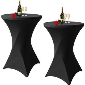 Albassa 2 Pack Cocktail Table Covers 32"x43" Spandex Stretch Highboy Top Tablecloth Fitted Round Table Cloths for Bar Wedding Cocktail Party Banquet Tables (2, Black, 32"x 43")