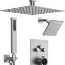 Shower Faucet Set with Handheld Spray, Brushed Nickel | 12" Ceiling Mount SUS304 Rainfall Shower Head System, 6" Side Head, 3-Function Thermostatic Valve Trim Kit, All Metal
