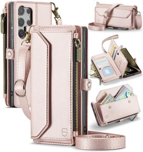 Strapurs Wallet Case Compatible with Samsung Galaxy S25 Ultra 5G RFID Blocking 10-Card Holder Soft PU Leather Magnetic Snap Strap Zipper Pocket Phone Case Fit for Galaxy S25 Ultra - Rose Gold