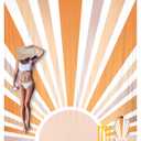 Beach Blanket Waterproof Sandproof, 78''86'' Large Bohemian Picnic Blankets for 2-4 Adults, Lightweight & Compact 210T Polyester Beach Mat Sand Free w/ 4 Stakes & 4 Corner Pockets-Orange Sun