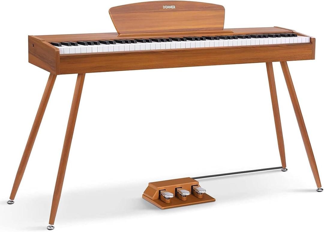 Donner DDP-80 Digital Piano 88 Key Weighted Keyboard, Full-size Electric Piano for Beginners, with Sheet Music Stand, Triple Pedal, Power Adapter, Supports USB-MIDI Connecting, Retro Wood Color, Compact