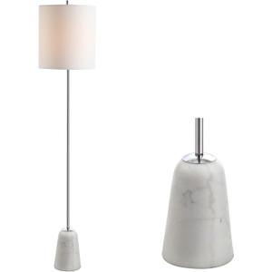 JONATHAN Y 62.5" Chrome and White Marble Floor Lamp, Contemporary Iron Standing Lamp with Round White Linen Shade and Foot-Switch, UL Listed, LED Bulb Included JYL2061A