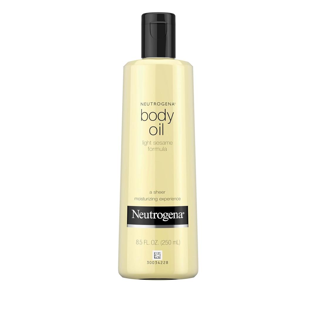 Neutrogena Body Oil Light Sesame Formula, 8.5 fl oz, Radiant Glow Moisturizer for Dry Skin, Bath & Shower Oil For Smooth and Hydrated Skin