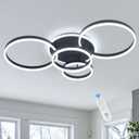 4-Rings Modern LED Chandelier with Remote Semi-Flush Mount Ceiling Light Dimmable 39’’ Black Ceiling Lamp with Remote for Living Room Dining Room (3000K-6500K), D39inch