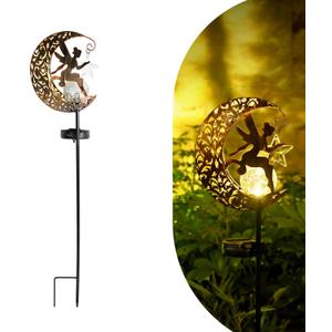 Solar Lights Garden Decorations Outdoor-Moon Fairy Lights with Crackle Glass Globe, Lawn Decorative Lights Waterproof Warm White LED, Decoration for Pathway Lawn Patio Courtyard Backyard(Moon Fairy)