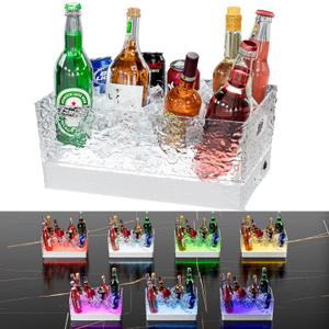 Plastic Ice Bucket Beverage Tubs for Parties, 15Liter / 4 Gallon Large Clear Drink Tub for Champagne Beer Drink Wine Cocktails, 7 Colors LED Light Up with Remote, Leakproof