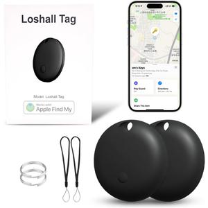 Bluetooth Tracker Tags 2 Pack, Item Locator Compatible with Apple Find My, Key Finder, Tracker for Wallet Locator with Sound, Global Tracking, No Monthly Fee, Replacable 365Ds Battery Life, Black