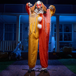 JOYIN 8.2ft Halloween Animatronics Clearance, Giant Standing Clown with Light-Up Eyes, Sound Activated and Moving Hands, Scary Halloween Décor for Haunted House Props Indoor/Outdoor Yard Party Favors