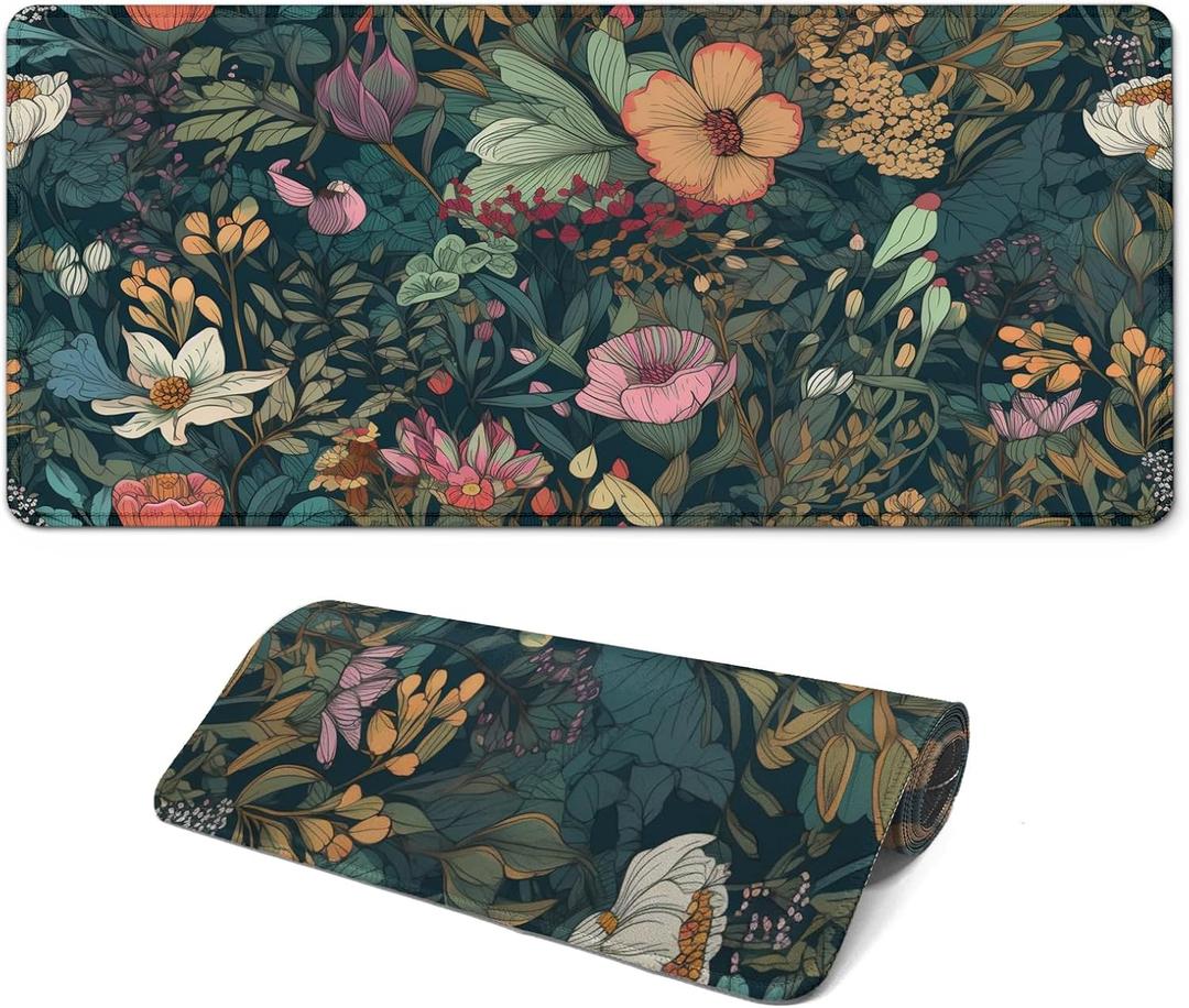 FTSYAD Gaming Mouse Pad, Large 31.5 x 11.8 inches Mousepad, Long Keyboard Pad, Cute Mouse Mat for Computer with Stitched Edges and Non-Slip Base (Wildflower)
