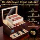Cigar Humidor Cabinet with Electric Humidifier Precision Humidity Control Digital Display Double-Layer Cedar Shelves Glass Top Accessory Drawer, 65-Cigar Capacity, Father's Day Gift for Men (Brown)