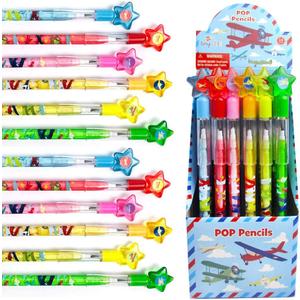 TINYMILLS 24 Pcs Airplane Multi Point Stackable Pencil with Eraser for Airplane Airshow Birthday Party Favor Prize Carnival Goodie Bag Stuffers