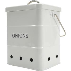 Onion Storage Bin, Kitchen Storage Canister,Kitchen Pantry Organizer Tin With Airtight Lid & Handles, Vegetable Fresh Keeper with Aerating Tin Storage Holes (White)