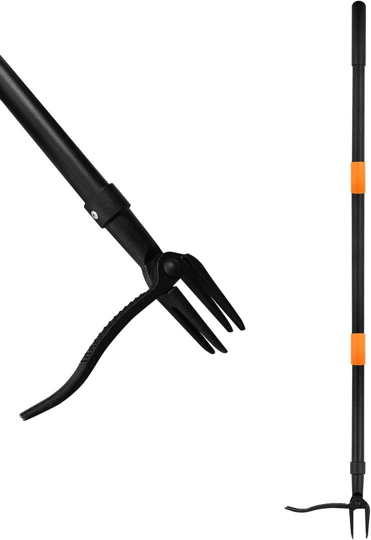 Weed Puller Tool, 4-Claw Stand Up Gardening Hand Weeding Tool with Adjustable 47.8" Stainless Steel Handle & 1035 Steel Head - Easily Remove Weeds Without Bending, Pulling, or Kneeling