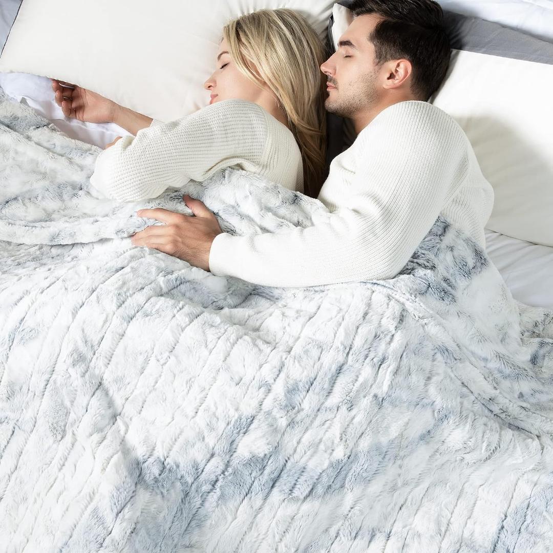 WOOMER Heated Blanket Twin Size 62" x 84", Electric Blanket with 0.5-12 Hours Timer & 10 Heating Levels, ETL Certified, Marble Blue Double-Sided Faux Fur, Over-Heat Protect, Machine Washable