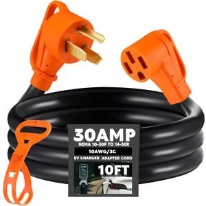 Xuhal 10 ft NEMA 10-30P to 14-50R EV Charger Adapter Cord 3 Prong Old Dryer Outlet to Level 2 EV Charging Power Cord with Handle (Only for 3 Prong L-Shaped Old Dryer NEMA 10-30R Outlet) ETL Listed