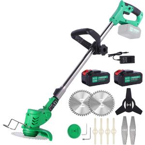 Cordless Brush Cutter Weed Eater with 9Blades,Battery Weed Eater Stringless Weed Wacker Battery Powered with 2Pcs 4Ah Battery,Grass Trimmer for Lawn Yard,Lightweight,Garden