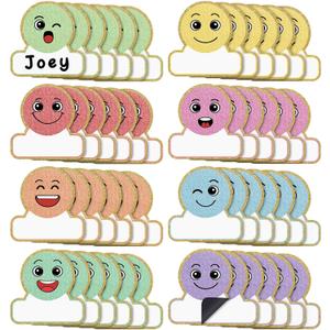 48 Pcs Magnetic Dry Erase Labels Magnetic Name Tags Plates Smile Face Shaped Writable Tag Locker Name Plates Dry Erase Stickers Labels for Classroom School Bus Teacher Student Whiteboards
