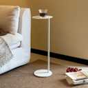 Premium Round Small Pedestal Side Table, C Shaped End Table, Mini Drink Table with Upgraded Weighted Metal Base, for Livingroom, Bedroom, Bathroom, Balcony, Small Spaces (White)