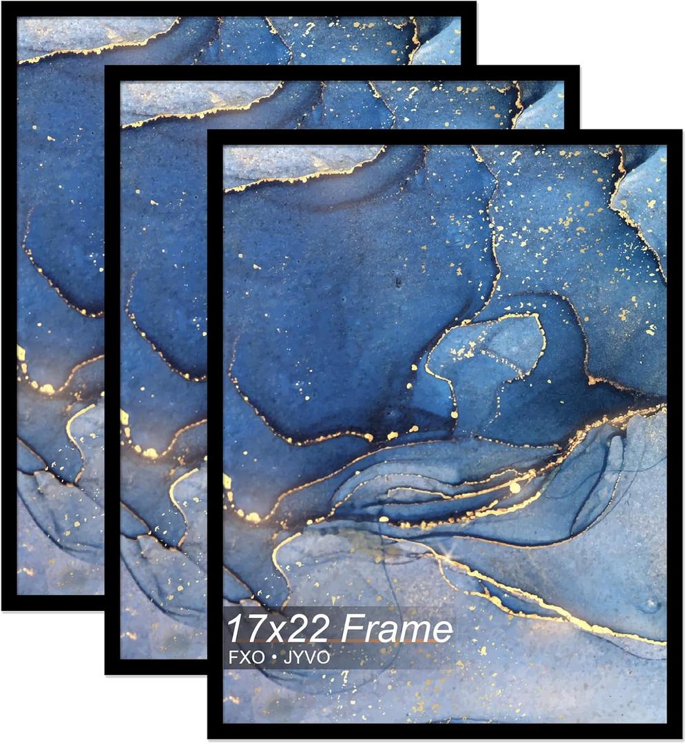 Fxojyvo 17x22 Picture Frame Set of 3, Black Frame for 17 x 22 Inch Picture Poster Photo, Light Weight and High Transparent 17 by 22 Frame for Wall - 3 Pack/Black/17 x22