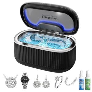 Ultrasonic Cleaner Set with Basket & Light, 304 Stainless Steel Tank, Includes 2100ml Cleaning Solutions for Silver, Gold, Diamond Rings, Retainers, Glasses, Dentures & Watches (Black)