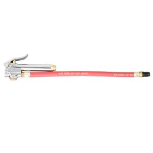 Steelman Straight Air Chuck Tire Inflator with Built-in Gauge and 12-inch Hose, Measures 10-90 PSI, Push-on Chuck, Steel Casing with Brass Fittings (Red)