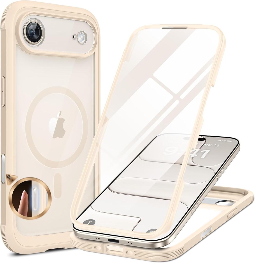 Miracase Magnetic for iPhone Air Case 6.5" [Compatible with MagSafe] Full-Body Phone Case with Built-in Glass Screen Protector & Camera Control,Drop Proof iPhone 17 Air Case Cover, Gold