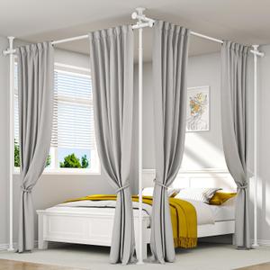 ALLZONE Partition Room Divider Curtain Rod, Adjustable Wall Divider for Room Separation, 63 to 130inch(H) & 31 to 135inch(W), No Drill, Three Mounting Options, Ideal for Creating Privacy Space, White