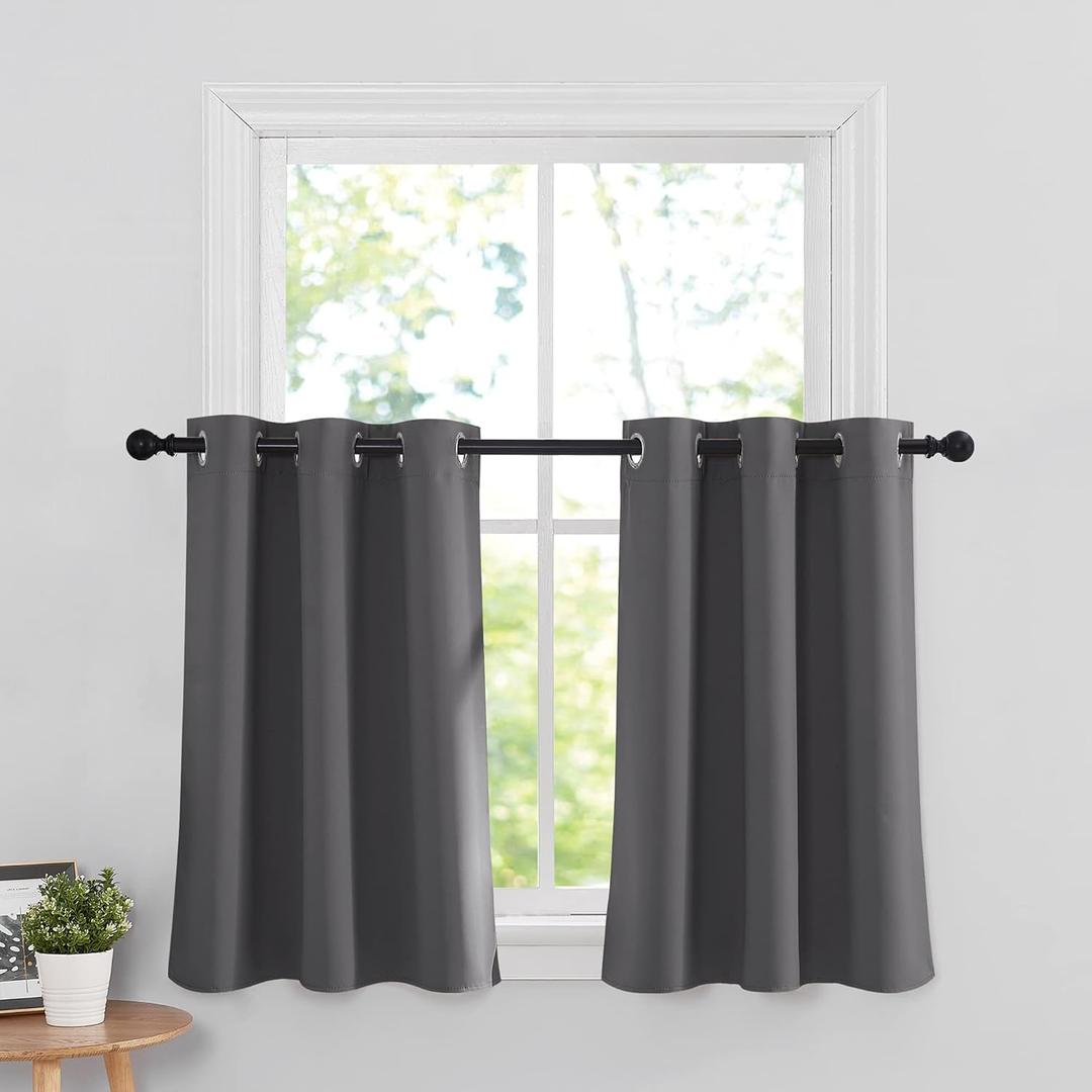 RYB HOME Grey Blackout Curtain Tiers for Small Window, Thermal Insulated Curtains Short Blind for Kitchen/Living Room Energy Efficient, 42-inch Wide x 36-inch Long Each Panel, Grey, Set of 2