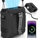 TUNISE Portable Fan with 5-Speed Settings, Dual-Sided Clip on Wearable Belt Waist Fan for 8000mAh, 2 Settings including Flashlight,Travel Essential for Outdoor Camping as Power Bank (Black)