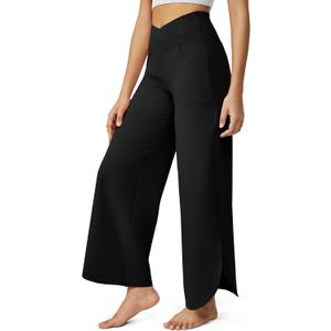 G4Free 25''/27''/29'' Wide Leg Pants for Women Ankle Length Loose Yoga Cross High Waist Dance Casual Pants with Pockets (Medium Tall, Black)