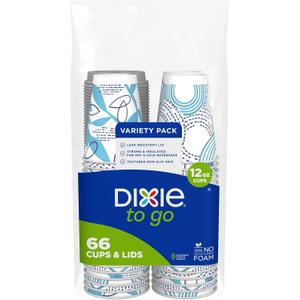 Dixie To Go Paper Coffee Cups With Lids, 12 oz, 66 ct, Disposable Insulated Paper Cups for On-The-Go Hot or Cold Beverages