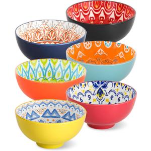 HAPPY KIT 24 oz Cereal Bowls Set, Ceramic Soup Bowls Set of 6 for Kitchen Dishwasher & Microwave Safe,Bowls Set for Cereal Soup Rice Fruit Pasta Salad Oatmeal, Kitchen Decor & Housewarming Gift