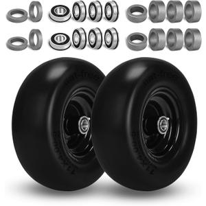11x4.00-5 Lawn Mower Tires Flat Free and Wheel, 11x4-5 Smooth Solid Front Tires for Zero Turn Mower, 350Lbs Load, 3/4", 5/8" and 1/2" Bearings, 3.4"-5.8" Hub for Residential Commercial, 2PCS