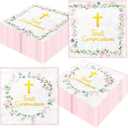 2 x First Communion Decorations for Girls, 50pcs Pink Baptism Napkins First Communion Paper Napkins for Baptism Decorations, Easter Party, First Communion Party Supplies
