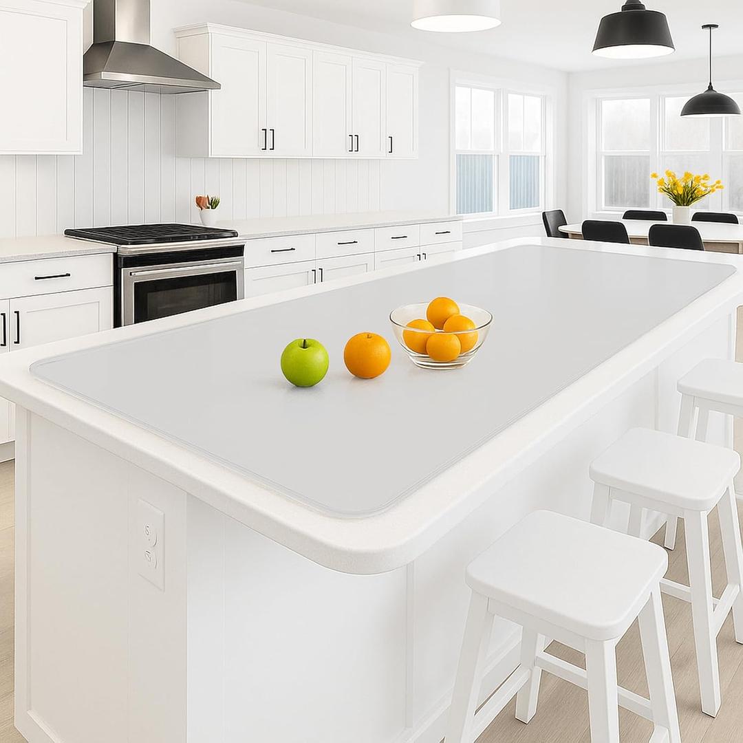 Silicone Mats for Kitchen Counter, 35.4"x23.6" Multipurpose Heat Resistant Mat for Countertop Large Silicone Mat Edge Heightening and Non-slip Countertop Protector Mat Translucent